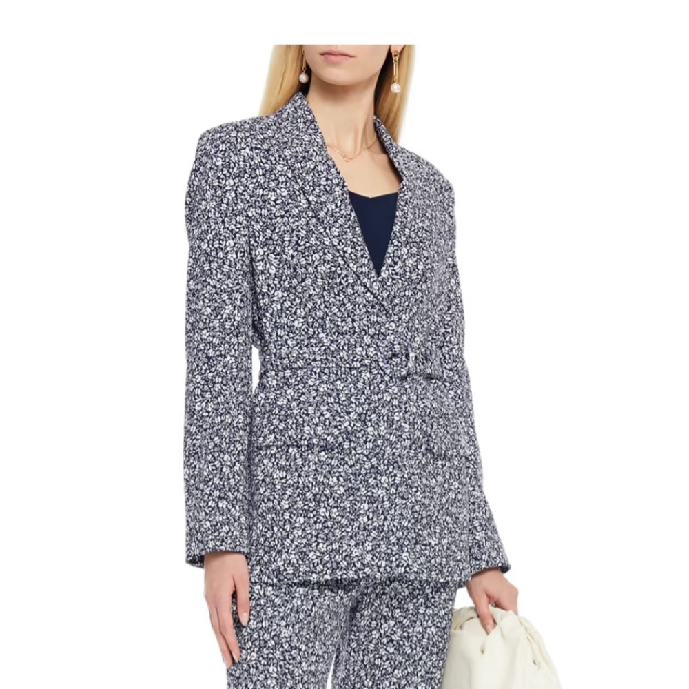 Jonathan Simkhai Jacky belted floral print stretch crepe blazer